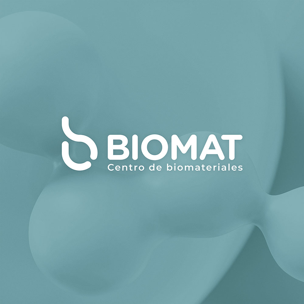 Biomat company logo with a blue background